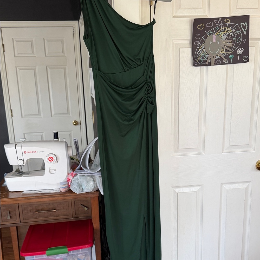 SHEIN Dark Green One-Shoulder Maxi Dress